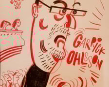 <p>Przewodniczący jury Garrick Ohlsson, karykatura Tomasza Brody</p>