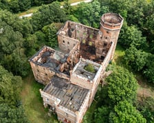 <p>Widok z lotu ptaka na spalony pałac w Świniarach&nbsp;</p>