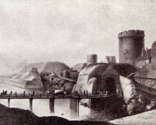 <p class="MsoNormal">Rok 1807, Brama Oławska (po prawej) i Bastion Sakwowy (w tle)</p>