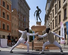 Odsłonięcie fontanny Szermierz po renowacji w czerwcu 2023 roku