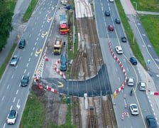 Remont torowiska w rejonie skrzyżowania Traugutta z Krasińskiego. Zdjęcie z poniedziałku 15 czerwca
