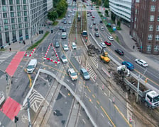 Remont torowiska w rejonie skrzyżowania Traugutta z Krasińskiego. Zdjęcie z poniedziałku 15 czerwca