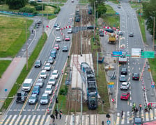 Remont torowiska w rejonie skrzyżowania Traugutta z Krasińskiego. Zdjęcie z poniedziałku 15 czerwca