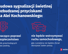 Realizacja budowy sygnalizacji na przejściach dla pieszych w ciągu Al. Kochanowskiego planowana jest na 2027 rok.