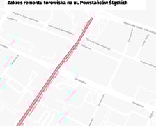 <p>Mapa przedstawia remontowany odcinek ul. Powstańc&oacute;w Śląskich i Świdnickiej.&nbsp;</p>