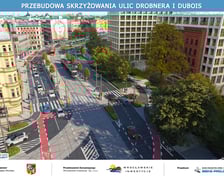 Wizualizacja przedstawia przebudowane skrzyżowanie Drobnera z Dubois