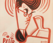 <p>Piotr Alexewicz w finale Konkursu Chopinowskiego w karykaturze Tomasza Brody</p>