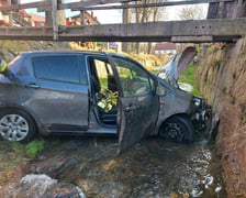 Wypadek w Sadach Dolnych, auto wpadło do rzeki
