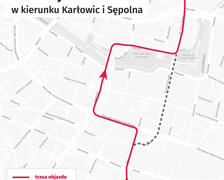 <p>Trasa objazdu tramwaj&oacute;w linii 8 i 9.</p>