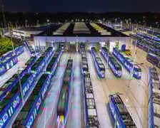 Kilkadziesiąt tramwajów stacjonujących na zajezdni Borek.