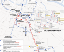 Mapa przedstawia zmiany w komunikacji miejskiej obowiązujące od 28 czerwca związane z przebudową ulicy Bardzkiej