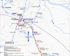 Mapa przedstawia zmiany w komunikacji miejskiej obowiązujące od 28 czerwca związane z przebudową ulicy Bardzkiej