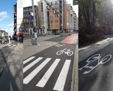 Trzy zdjęcia pokazujące różne części trasy rowerowej wzdłuż ul. Wyszyńskiego