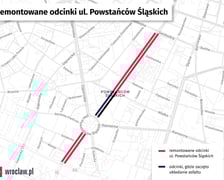 <p>Mapa pokazująca remontowane odcinki ul. Powstańc&oacute;w Śląskich</p>