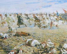 <p>Fragment Panoramy Racławickiej &ndash; kosyniarzy w ataku są wspierani przez oddziały 6 Regimentu Pieszego. Wśr&oacute;d nich generał ziemiański Jan Ślaski.</p>