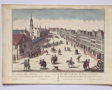 <p>Rysunek Friedricha Bernharda Wernera &ndash; widok pl. południowego Rynku od zachodu, ok. 1780</p>