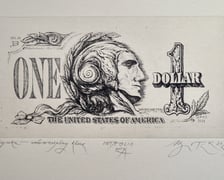 <p>Banknot jednodolarowy-wersja wrocławskiego grafika Bartłomieja Podg&oacute;rniaka</p>