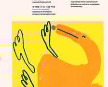 <p>Plakat Jakuba Zasady zapowiadający wydarzenia na stoisku graficznym w DH Podwale</p>