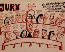 <p>Gremium jurorskie Konkursuy Cjopinowskiego na rysunkach Tomasz Brody</p>