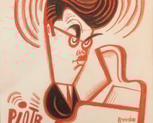 <p>Piotr Alexewicz w finale Konkursu Chopinowskiego w karykaturze Tomasza Brody</p>