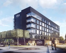 Wizualizacja pięciopiętrowego hotelu Hampton by Hilton na wrocławskim lotnisku