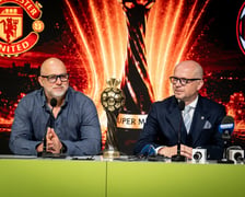 <p>Tomasz Rachwał i Jakub Mazur, konferencja prasowa przed Super Meczem na Tarczyński Arenie</p>