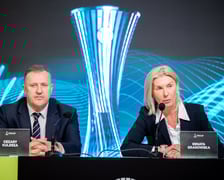 Renata Granowska i Cezary Kulesza. Konferencja na stadionie, 28 kwietnia 2025 roku