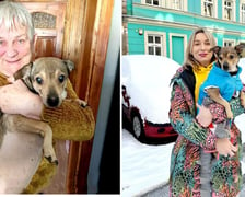 Pies Sara ze swoją właścicielką (z lewej) i z Katarzyną Szakowską z Ekostraży (z prawej) już po zabiegu usunięcia guza