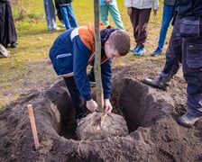 Dzieci z pieczy zastępczej sadzą drzewa w powstających Ogrodach Szczytnickich