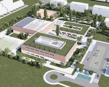 Wizualizacja zespołu szkolno-przedszkolnego przy ul. Zwycięskiej. Trwa jego budowa. To największa edukacyjna inwestycja Wrocławia. Obiekt - choć jeszcze nie musiał - to spełnia Wrocławski Standard Zielonego Budynku