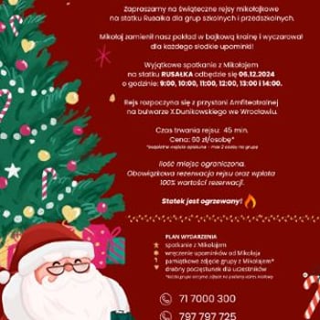 Mikołajki na statku Rusałka - rejsy ze św. Mikołajem dla szkół i przedszkoli
