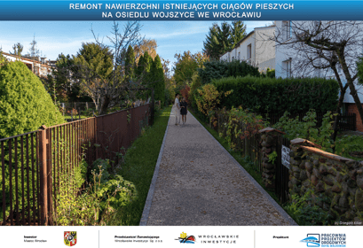 „Zielona sieć rowerowo – piesza Wrocławia” –  remont nawierzchni istniejących ciągów pieszych prowadzących  od ul. Szarych Szeregów i ul. Kwitnącej do placu zabaw na osiedlu Wojszyce we Wrocławiu