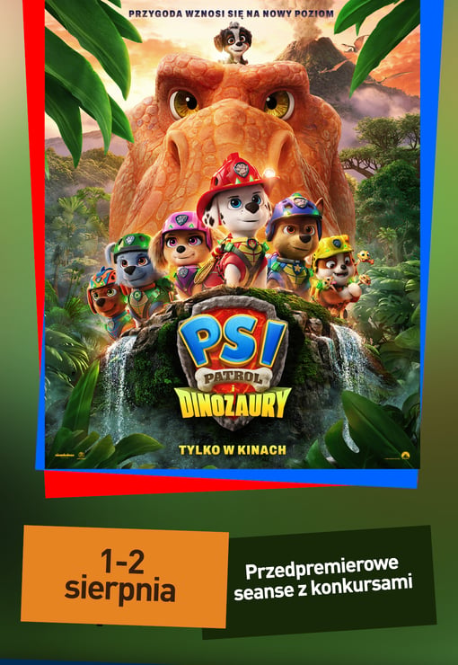 Plakat filmu Psi Patrol i dinozaury przedpremierowe seanse z konkursami