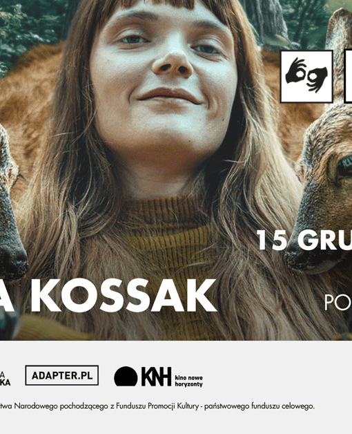 Plakat filmu „Simona Kossak" z napisami, audiodeskrypcją, tłumaczeniem PJM i pętlą