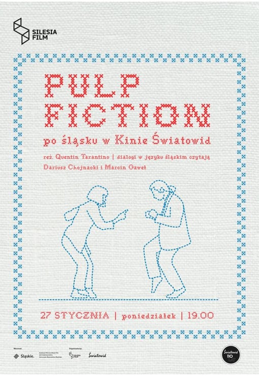 Plakat filmu Pulp Fiction (po śląsku)