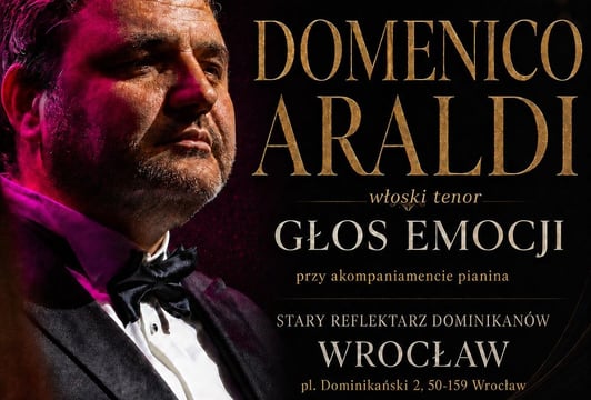 Grafika kwadratowa  promująca koncert Domenico Araldi - 30 .10.2026 we Wrocławiu/ Stary Reflektarz Dominikanów