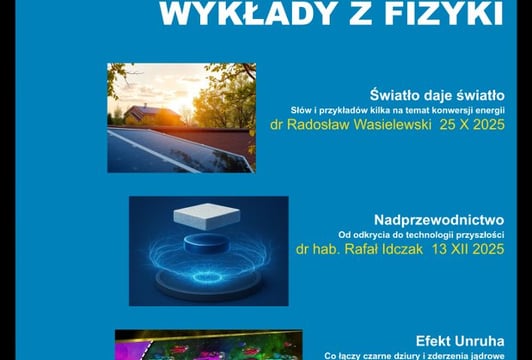 Plakat zapraszający na otwarte wykłady z fizyki