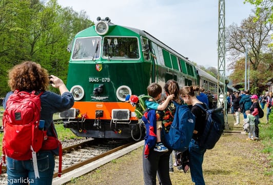 Skład pociągu historycznego na stacji Nowa Ruda.