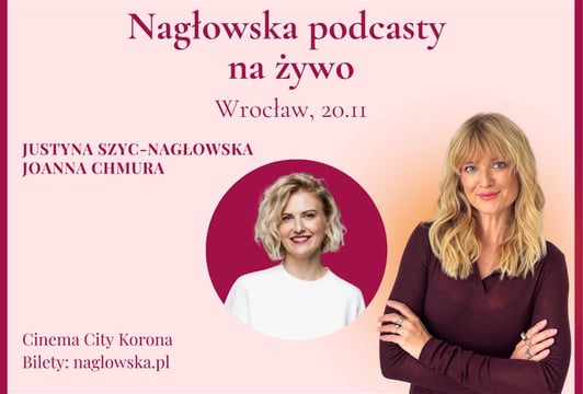 „Nagłowska Podcasty na żywo” – Spotkanie z Justyną Szyc- Nagłowską i Joanną Chmurą we Wrocławiu