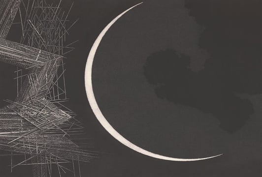 Paweł Frąckiewicz, Księżyc 5, rysunek wykonany piórem na papierze, 70 x 100 cm, 2022