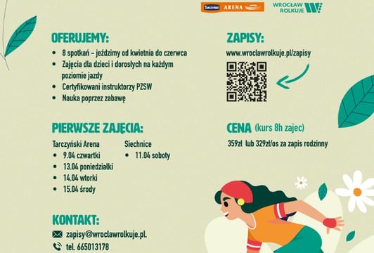 Kurs nauki jazdy na rolkach Wrocław Rolkuje w Tarczyński Arena i Siechnice. Kwiecień – Czerwiec 2026