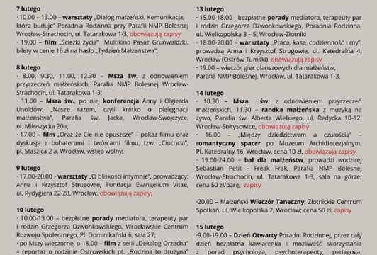 Pełny program Tygodnia Małżeństwa we Wrocławiu