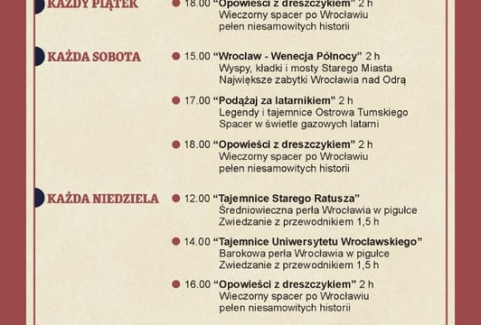 Harmonogram wycieczek wiosna