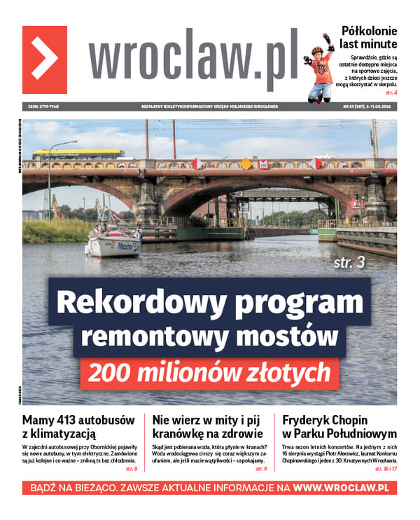 Zdjecie okładki biuletynu - Widok z poziomu Odry na Mosty Trzebnickie