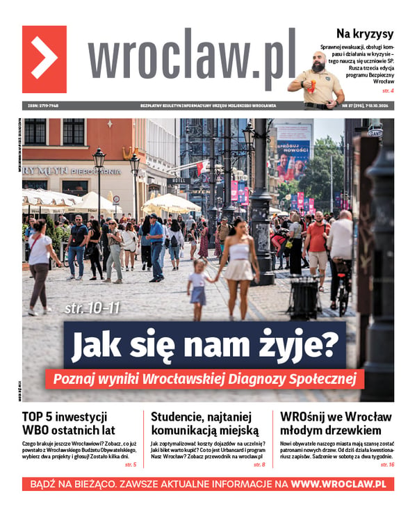 Zdjecie okładki biuletynu - Ludzie spacerujący w dzień po wrocławskim Rynku