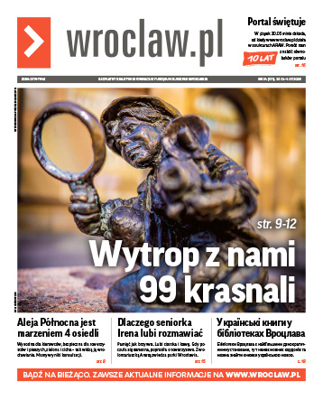 Zdjecie okładki biuletynu - Figurka krasnalicy Magdy z lupą w ręce - przy hotelu Monopol, od strony ul. Świdnickiej
