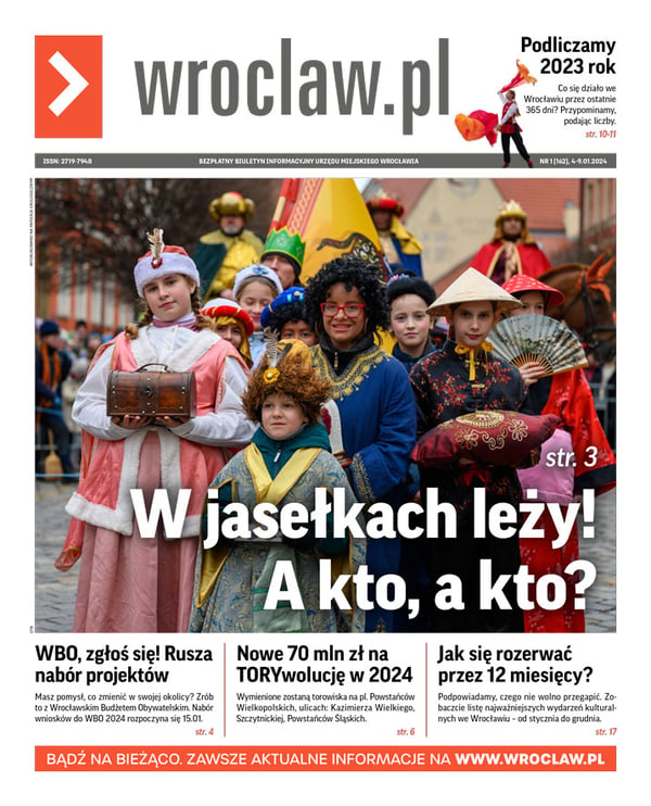 Zdjecie okładki biuletynu - Na zdjęciu dzieci przebrane za postaci z Orszaku Trzech Króli