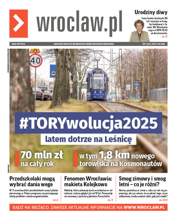 Zdjecie okładki biuletynu - Tramwaj jadący ul. Kosmonautów po torowisku, które będzie remontowane