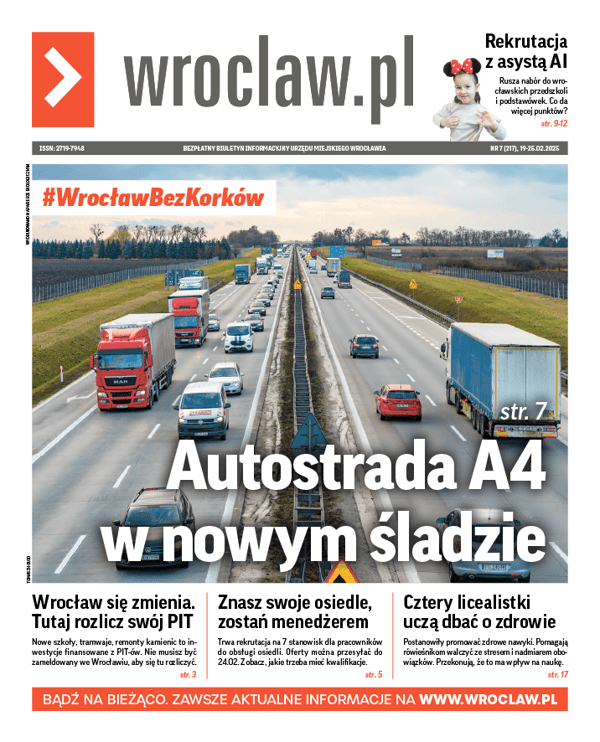 Zdjecie okładki biuletynu - Autostrada A4 w pobliżu Wrocławia z jadącymi samochodami osobowymi i ciężarowymi