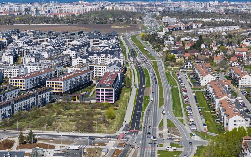 Trasa autobusowa na Jagodno z lotu ptaka
